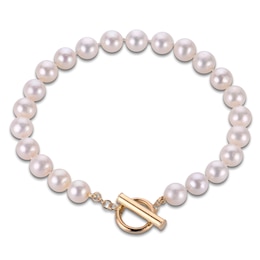 Cultured Pearl Strand Toggle Bracelet 14K Yellow Gold 7.5&quot;