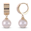 Thumbnail Image 1 of Cultured Pearl Dangle Hoop Earrings 14K Yellow Gold