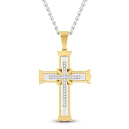 Men's Diamond Cross Necklace 1/8 ct tw Stainless Steel & Yellow Ion Plating 24&quot;