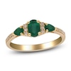 Thumbnail Image 1 of Oval-Cut & Pear-Shaped Natural Emerald & Diamond Three-Stone Ring 1/15 ct tw 14K Yellow Gold