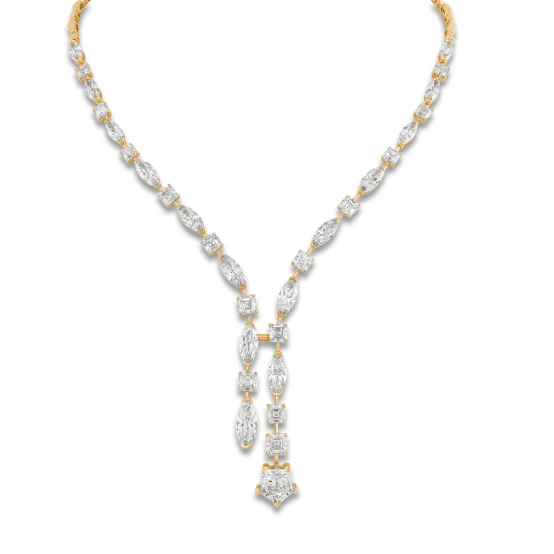 Main Image 1 of J'Lure Pentagon Brilliant-Cut, Moval Old-Cut & Square Emerald Step-Cut Lab-Created Diamond Y-Drop Necklace 30-7/8 ct tw 14K Yellow Gold 17.5&quot;