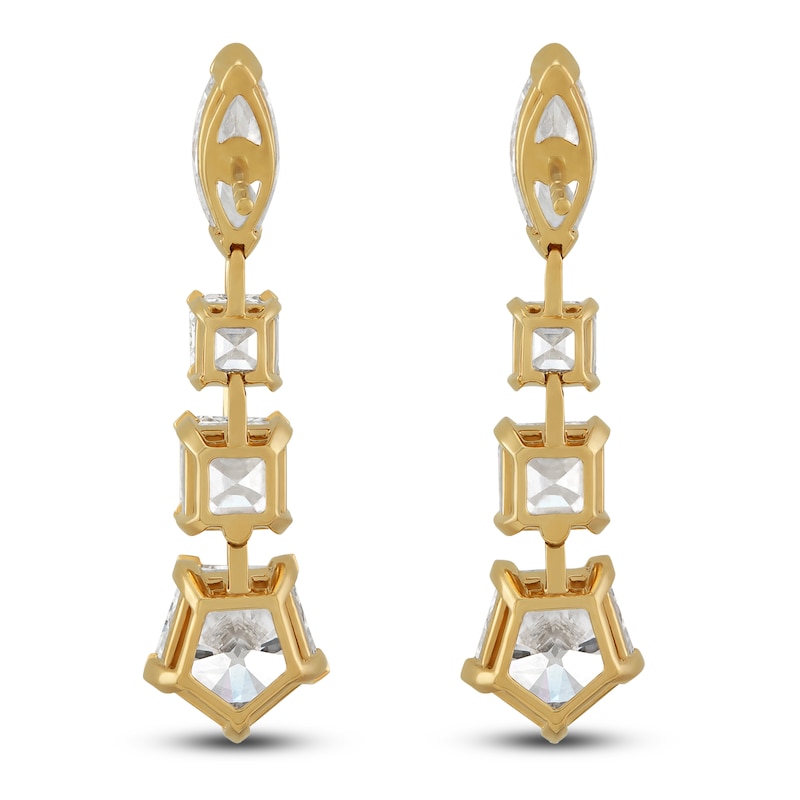 Main Image 3 of J'Lure Moval Old-Cut, Square Emerald Step-Cut & Pentagon Brilliant-Cut Lab-Created Diamond Drop Earrings 8 ct tw 14K Yellow Gold