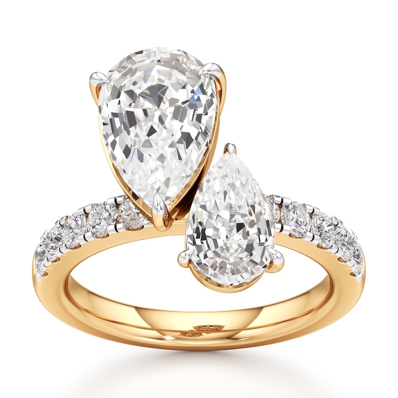 Main Image 1 of J'Lure Pear Step-Cut Two-Stone Lab-Created Diamond Engagement Ring 4-5/8 ct tw 18K Yellow Gold