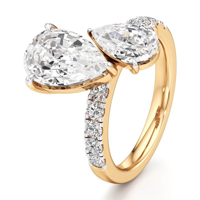 Main Image 4 of J'Lure Pear Step-Cut Two-Stone Lab-Created Diamond Engagement Ring 4-5/8 ct tw 18K Yellow Gold