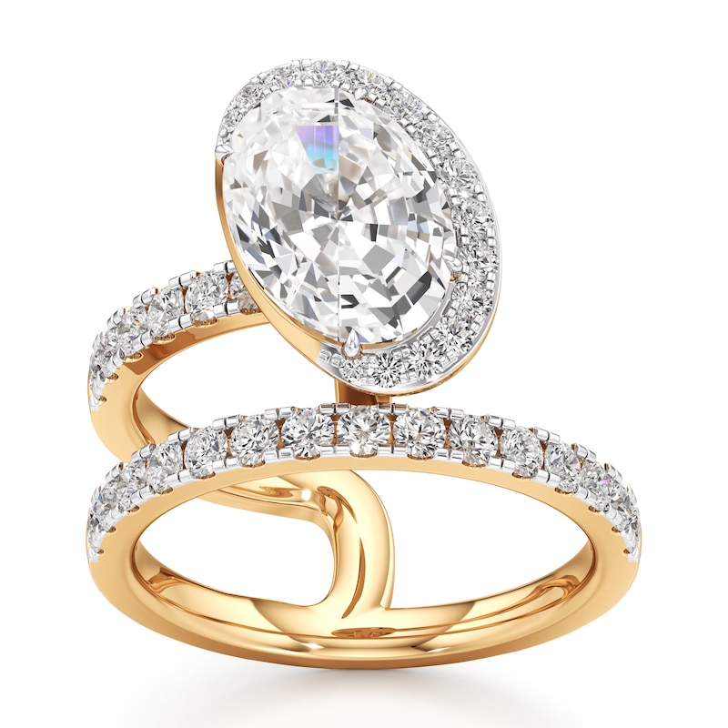 Main Image 1 of J'Lure Oval Step-Cut Lab-Created Diamond Spiral Engagement Ring 3-7/8 ct tw 18K Yellow Gold