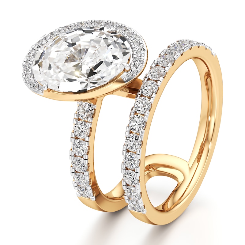 Main Image 4 of J'Lure Oval Step-Cut Lab-Created Diamond Spiral Engagement Ring 3-7/8 ct tw 18K Yellow Gold