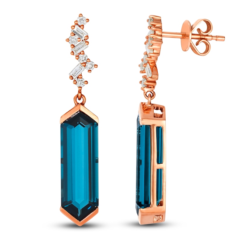 Main Image 1 of Le Vian Silhouette Hexagon-Cut Natural Blue Topaz Dangle Earrings 1/4 ct tw Diamonds 14K Strawberry Gold