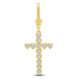 Charm'd by Lulu Frost Diamond Cross with Hearts Charm 1/15 ct tw 10K Yellow Gold