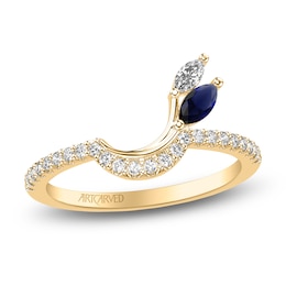 ArtCarved Marquise-Cut Diamond & Natural Blue Sapphire Anniversary Ring 1/4 ct tw 14K Yellow Gold