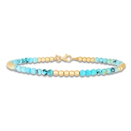 Italia D'Oro Natural Turquoise Bead Bracelet 14K Yellow Gold 7&quot;