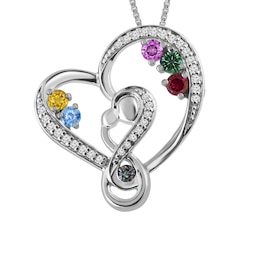 1/10 ct tw Diamond and Birthstone Family & Mother's Necklace (2-6 Stones)