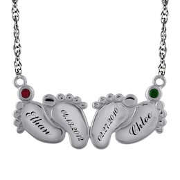 Birthstone Engravable Necklace (2 Stones and 4 Lines)