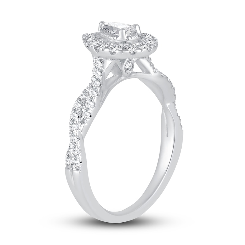 Main Image 2 of Diamond Halo Engagement Ring 3/4 ct tw Pear/Round 14K White Gold