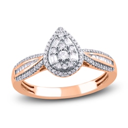 Diamond Engagement Ring 1/3 ct tw Round/Baguette 14K Rose Gold