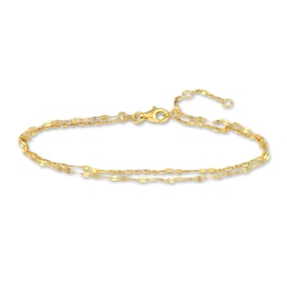 Solid Mixed Chain Bracelet 14K Yellow Gold 7.5&quot; Adj.