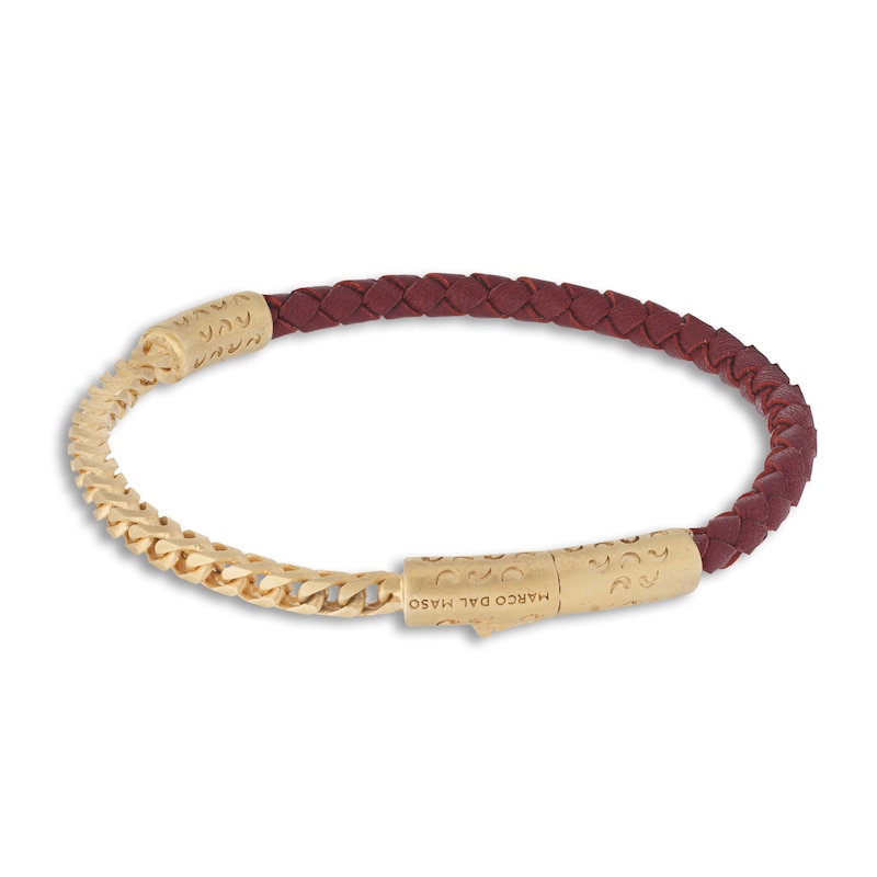 Main Image 2 of Marco Dal Maso Men's Red Leather Bracelet Sterling Silver/18K Yellow Gold-Plated 8&quot;