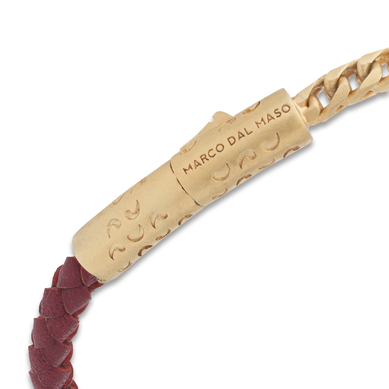 Main Image 3 of Marco Dal Maso Men's Red Leather Bracelet Sterling Silver/18K Yellow Gold-Plated 8&quot;