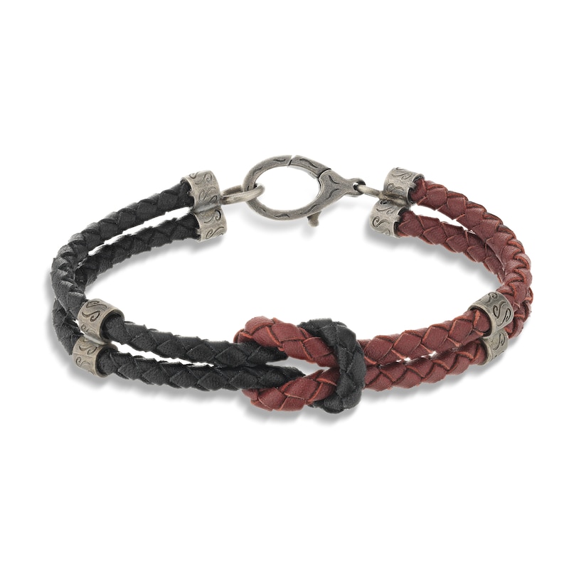 Main Image 2 of Marco Dal Maso Men's Red/Black Leather Bracelet Sterling Silver 8&quot;