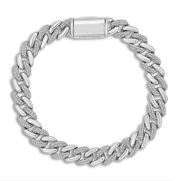 Semi-Solid Diamond Cuban Link Bracelet 1/2 ct tw Round Sterling Silver 8.5"