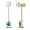 Thumbnail Image 3 of Lab-Created Emerald & White Lab-Created Sapphire Dangle Earrings 10K Yellow Gold