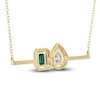 Thumbnail Image 1 of Lab-Created Emerald & White Lab-Created Sapphire Pendant Necklace 10K Yellow Gold 18"