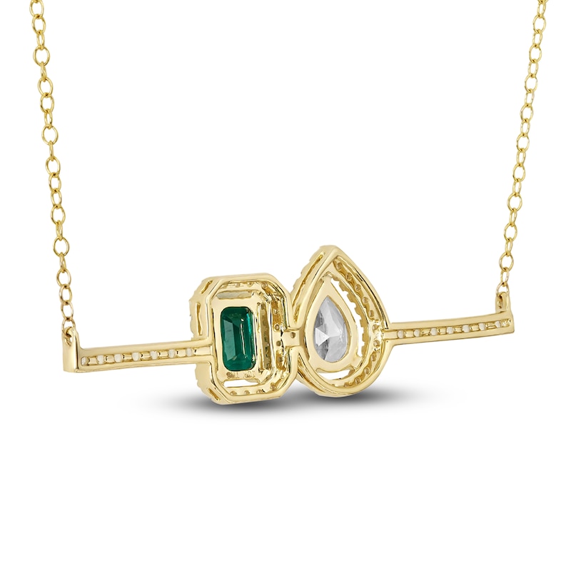 Lab-Created Emerald & White Lab-Created Sapphire Pendant Necklace 10K Yellow Gold 18"