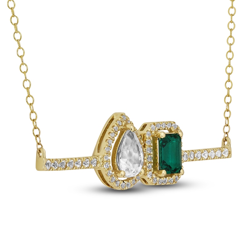 Lab-Created Emerald & White Lab-Created Sapphire Pendant Necklace 10K Yellow Gold 18"