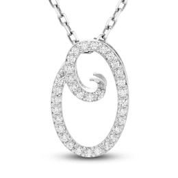 Diamond Initial O Pendant Necklace 1/10 ct tw Round 10K White Gold