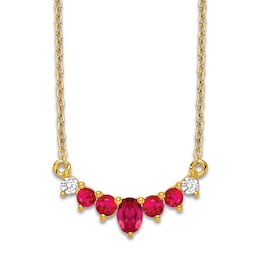 Natural Ruby Necklace 1/15 ct tw Diamonds 14K Yellow Gold 18&quot;