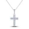 Thumbnail Image 1 of Diamond Cross Pendant Necklace 1/4 ct tw Round/Baguette 14K White Gold 18&quot;