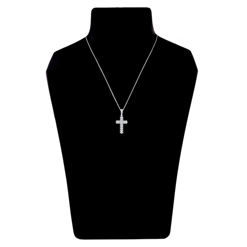 Main Image 2 of Diamond Cross Pendant Necklace 1/4 ct tw Round/Baguette 14K White Gold 18&quot;