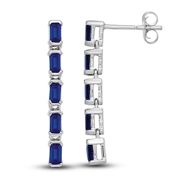 Natural Blue Sapphire 5-Stone Dangle Earrings 14K White Gold