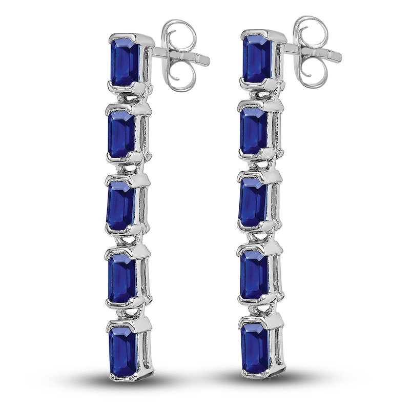 Main Image 2 of Natural Blue Sapphire 5-Stone Dangle Earrings 14K White Gold