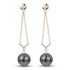 Thumbnail Image 1 of Tahitian Freshwater Cultured Pearl Earrings 1/6 ct tw Diamonds 14K Yellow Gold