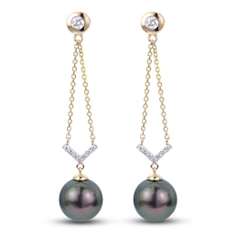 Tahitian Freshwater Cultured Pearl Earrings 1/6 ct tw Diamonds 14K Yellow Gold