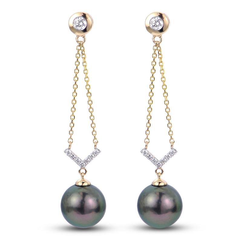 Main Image 1 of Tahitian Freshwater Cultured Pearl Earrings 1/6 ct tw Diamonds 14K Yellow Gold