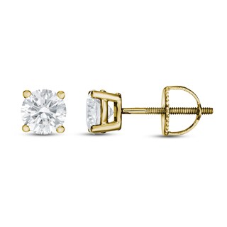 Lab-Created Diamond Solitaire Stud Earrings 1 ct tw Round 14K Yellow ...