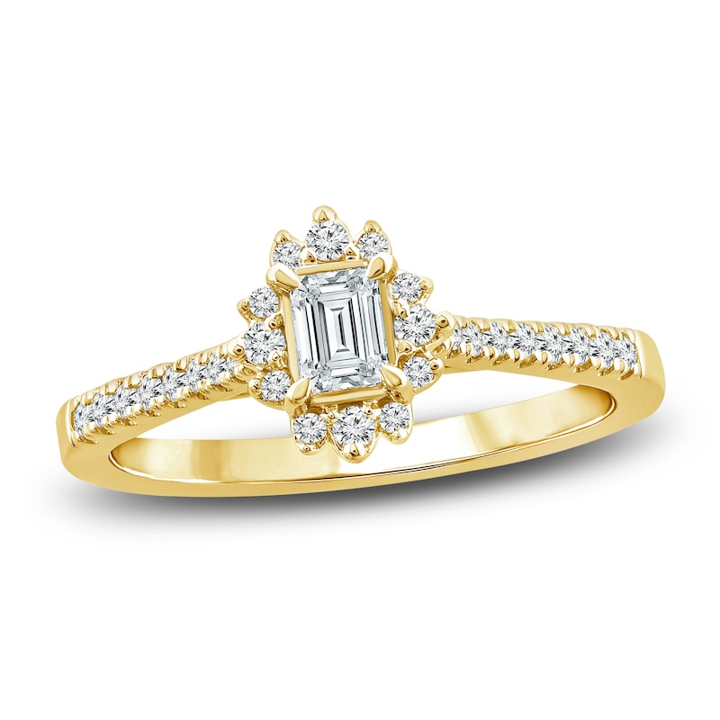 Diamond Engagement Ring 1 ct tw Emerald/Round 14K Yellow Gold