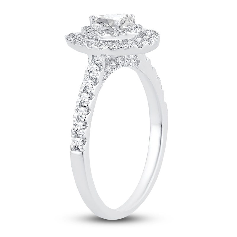 Main Image 2 of Diamond Double Halo Engagement Ring 3/4 ct tw Pear/Round 14K White Gold