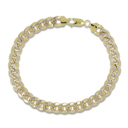 Semi-Solid Pave Curb Chain Bracelet 14K Yellow Gold 8.5&quot; 7.8mm