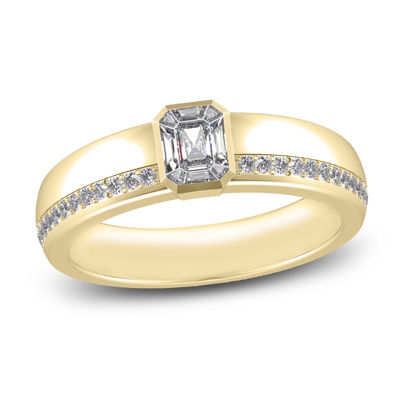 Diamond Engagement Ring 1/2 ct tw Round/Baguette 14K Yellow Gold