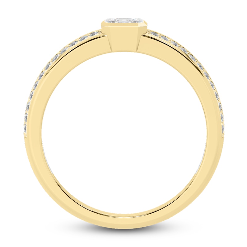 Diamond Engagement Ring 1/2 ct tw Round/Baguette 14K Yellow Gold