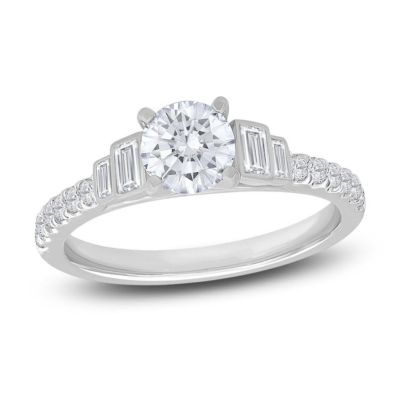 Diamond Engagement Ring 1-1/8 ct tw Round/Baguette 14K White Gold | Jared