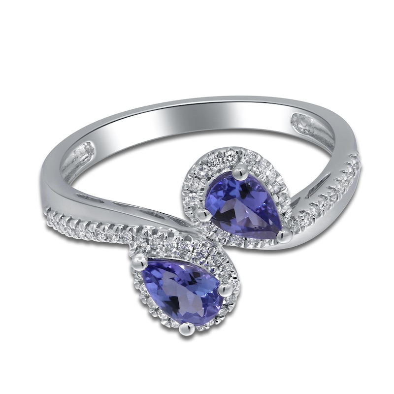 Main Image 1 of Natural Tanzanite & Diamond Bypass Ring 1/5 ct tw 14K White Gold