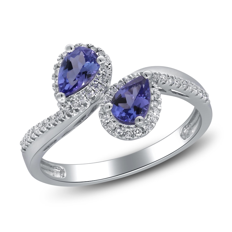 Main Image 2 of Natural Tanzanite & Diamond Bypass Ring 1/5 ct tw 14K White Gold