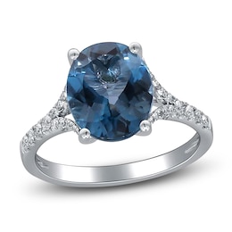 Oval-Cut Natural London Blue Topaz & Diamond Engagement Ring 1/4 ct tw 14K White Gold