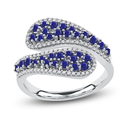 Natural Blue Sapphire & Diamond Ring 1/5 ct tw 14K White Gold