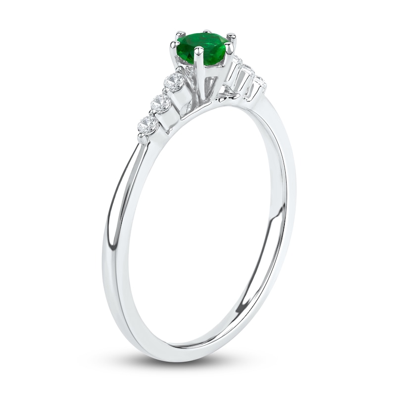 Round-Cut Natural Emerald & Diamond Ring 1/10 ct tw 14K White Gold