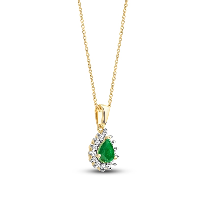Pear-Shaped Natural Emerald Pendant Necklace 1/6 ct tw 14K Yellow Gold ...