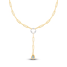 Kallati Pear-Shaped Natural Blue Topaz & Diamond Y Necklace 1/4 ct tw 14K Yellow Gold